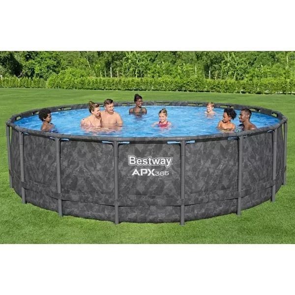 Каркасний басейн Bestway Grey 561KE (610х132 см) з піщаним фільтром, тентом та драбиною 37843 фото